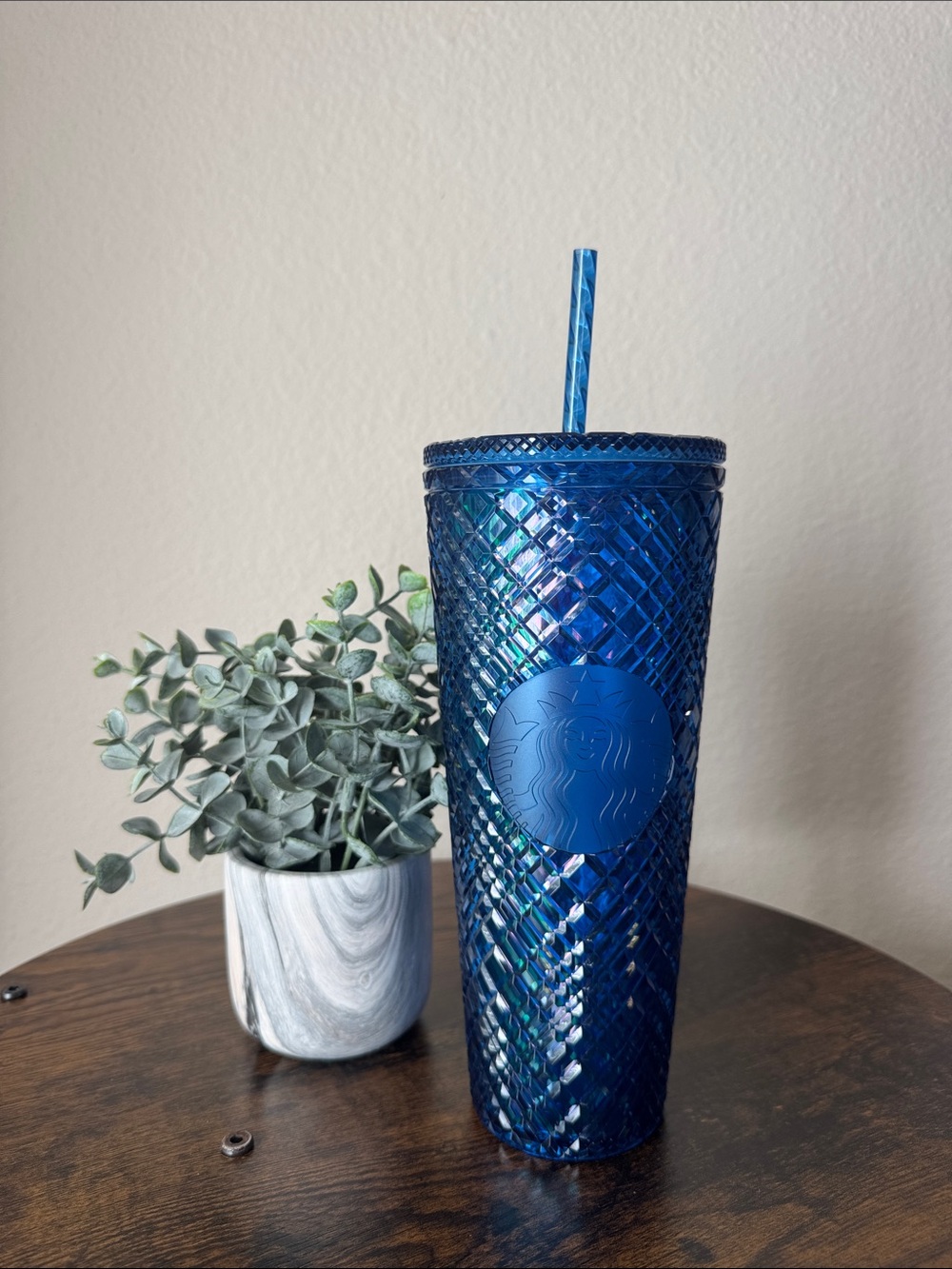 Starbucks 2022 Holiday Azure Blue Jeweled Cold Cup Tumbler